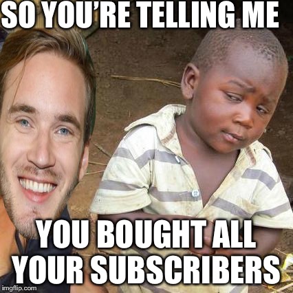 Just wow pewdiepie | SO YOU’RE TELLING ME; YOU BOUGHT ALL YOUR SUBSCRIBERS | image tagged in really | made w/ Imgflip meme maker