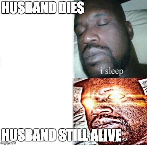 Sleeping Shaq Meme | HUSBAND DIES; HUSBAND STILL ALIVE | image tagged in memes,sleeping shaq | made w/ Imgflip meme maker