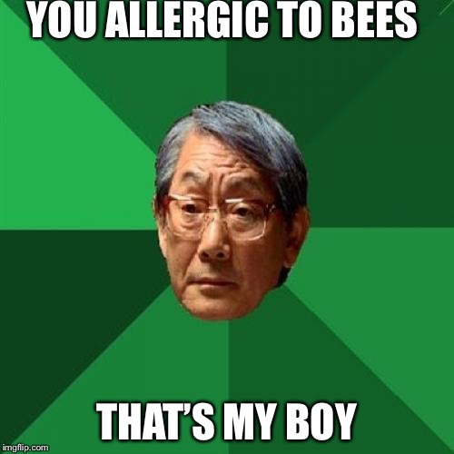 High Expectations Asian Father | YOU ALLERGIC TO BEES; THAT’S MY BOY | image tagged in memes,high expectations asian father | made w/ Imgflip meme maker