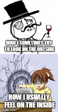 HOW I SOMETIMES TRY TO LOOK ON THE OUTSIDE; HOW I USUALLY FEEL ON THE INSIDE | made w/ Imgflip meme maker