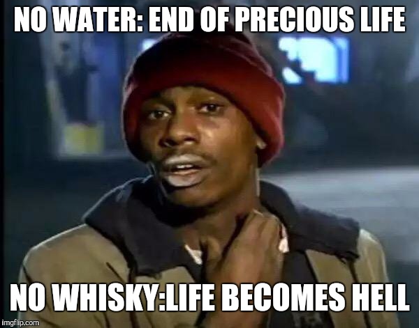 Y'all Got Any More Of That Meme | NO WATER: END OF PRECIOUS LIFE; NO WHISKY:LIFE BECOMES HELL | image tagged in memes,y'all got any more of that | made w/ Imgflip meme maker