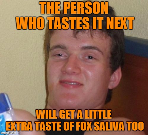 10 Guy Meme | THE PERSON WHO TASTES IT NEXT WILL GET A LITTLE EXTRA TASTE OF FOX SALIVA TOO | image tagged in memes,10 guy | made w/ Imgflip meme maker