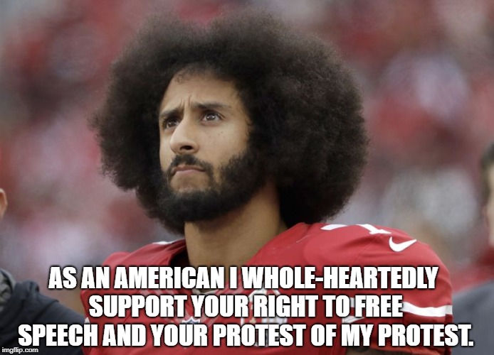 AS AN AMERICAN I WHOLE-HEARTEDLY SUPPORT YOUR RIGHT TO FREE SPEECH AND YOUR PROTEST OF MY PROTEST. | image tagged in free speech,protest | made w/ Imgflip meme maker