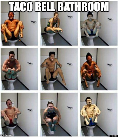 Olympic divers on the toilet | TACO BELL BATHROOM | image tagged in olympic divers on the toilet | made w/ Imgflip meme maker