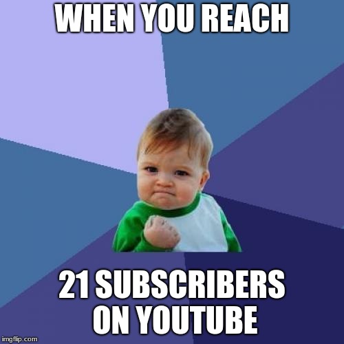Success Kid | WHEN YOU REACH; 21 SUBSCRIBERS ON YOUTUBE | image tagged in memes,success kid | made w/ Imgflip meme maker