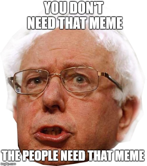 Bernie Head | YOU DON'T NEED THAT MEME; THE PEOPLE NEED THAT MEME | image tagged in bernie head,my meme,confiscating meme | made w/ Imgflip meme maker