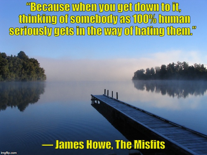 Lake | “Because when you get down to it, thinking of somebody as 100% human seriously gets in the way of hating them.”; ― James Howe, The Misfits | image tagged in lake,james howe the misfits | made w/ Imgflip meme maker