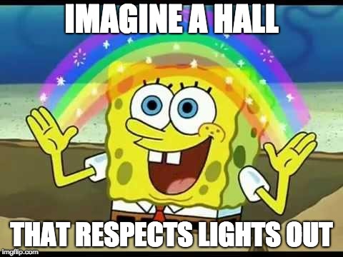 spongebob imagination | IMAGINE A HALL; THAT RESPECTS LIGHTS OUT | image tagged in spongebob imagination | made w/ Imgflip meme maker