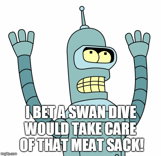 I BET A SWAN DIVE WOULD TAKE CARE OF THAT MEAT SACK! | made w/ Imgflip meme maker
