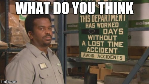 Darryl "0 Days Since Last Accident" | WHAT DO YOU THINK | image tagged in darryl 0 days since last accident | made w/ Imgflip meme maker