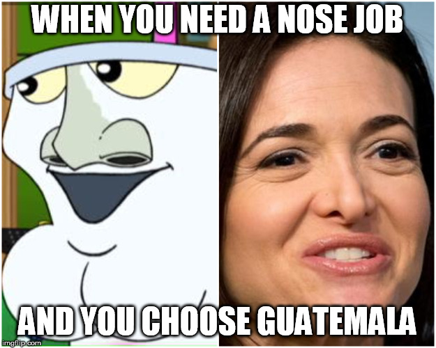 SherylSandberg | WHEN YOU NEED A NOSE JOB; AND YOU CHOOSE GUATEMALA | image tagged in sherylsandberg | made w/ Imgflip meme maker