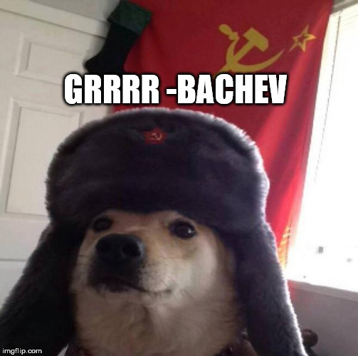 He chases the Mikhail-man! Sickle em! Sickle em! What a hammer!  | GRRRR -BACHEV | image tagged in russian doge,gorbachev | made w/ Imgflip meme maker