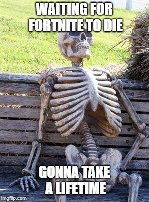 Waiting Skeleton | WAITING FOR FORTNITE TO DIE; GONNA TAKE A LIFETIME | image tagged in memes,waiting skeleton | made w/ Imgflip meme maker