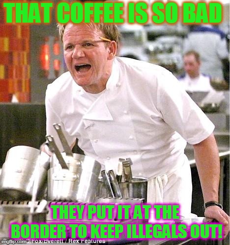 More bad coffee!  | THAT COFFEE IS SO BAD; THEY PUT IT AT THE BORDER TO KEEP ILLEGALS OUT! | image tagged in memes,chef gordon ramsay,nixieknox | made w/ Imgflip meme maker