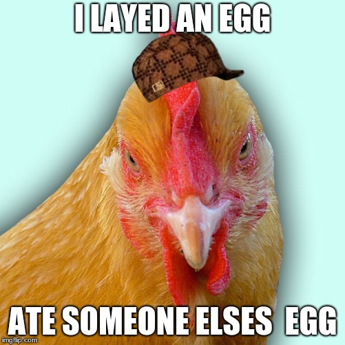 I LAYED AN EGG; ATE SOMEONE ELSES  EGG | image tagged in evil chicken | made w/ Imgflip meme maker