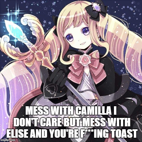 I Love Elise a Little Too Much | MESS WITH CAMILLA I DON'T CARE BUT MESS WITH ELISE AND YOU'RE F***ING TOAST | image tagged in fire emblem fates | made w/ Imgflip meme maker