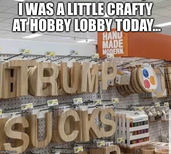 trump sucks! | I WAS A LITTLE CRAFTY AT HOBBY LOBBY TODAY... | image tagged in trump sucks,funny trump meme,craft store trump letter,anti trump meme,never trump meme,trump russia | made w/ Imgflip meme maker