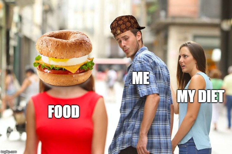 Distracted Boyfriend Meme | ME; MY DIET; FOOD | image tagged in memes,distracted boyfriend,scumbag | made w/ Imgflip meme maker