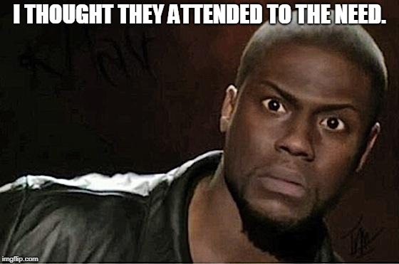 Kevin Hart Meme | I THOUGHT THEY ATTENDED TO THE NEED. | image tagged in memes,kevin hart | made w/ Imgflip meme maker
