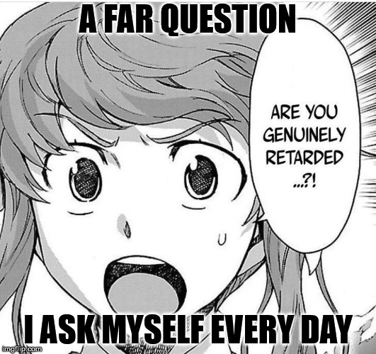 A FAR QUESTION; I ASK MYSELF EVERY DAY | image tagged in idiot,good question | made w/ Imgflip meme maker