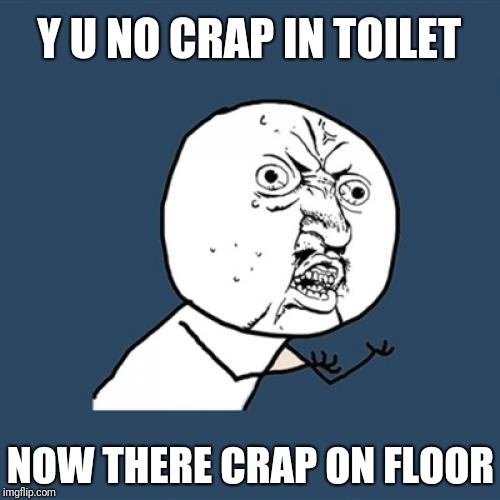 Y U No | Y U NO CRAP IN TOILET; NOW THERE CRAP ON FLOOR | image tagged in memes,y u no | made w/ Imgflip meme maker