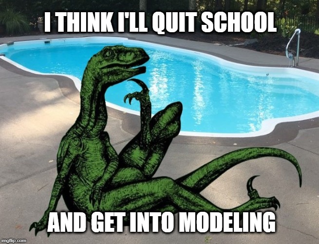 Things that might impress parents. | I THINK I'LL QUIT SCHOOL; AND GET INTO MODELING | image tagged in philosoraptor,college,modeling,choices,hard choice to make,parents | made w/ Imgflip meme maker