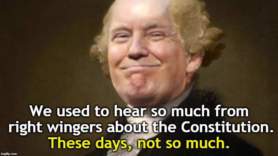 This is what happens when you elect a congenital law-breaker as President. | We used to hear so much from right wingers about the Constitution. These days, not so much. | image tagged in right wing,constitution,trump | made w/ Imgflip meme maker