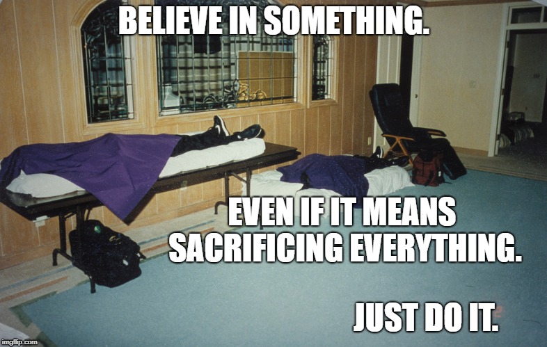 Kaepernick and Heaven's Gate | BELIEVE IN SOMETHING. EVEN IF IT MEANS SACRIFICING EVERYTHING. JUST DO IT. | image tagged in kaepernick,nike ad | made w/ Imgflip meme maker
