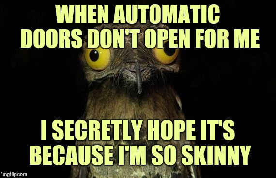 Weird Stuff I Do Potoo | WHEN AUTOMATIC DOORS DON'T OPEN FOR ME; I SECRETLY HOPE IT'S BECAUSE I'M SO SKINNY | image tagged in memes,weird stuff i do potoo | made w/ Imgflip meme maker