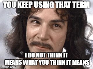 I Do Not Think That Means What You Think It Means | YOU KEEP USING THAT TERM; I DO NOT THINK IT MEANS WHAT YOU THINK IT MEANS | image tagged in i do not think that means what you think it means,AdviceAnimals | made w/ Imgflip meme maker