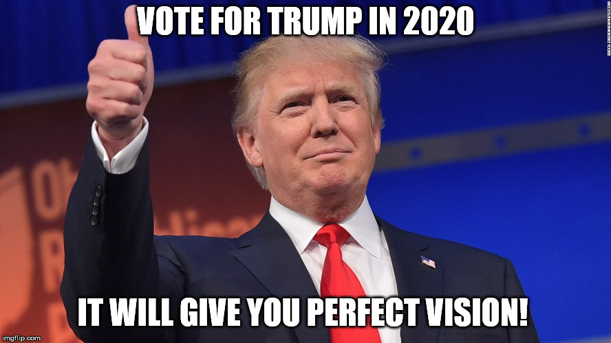 Trump Thumbs Up | VOTE FOR TRUMP IN 2020; IT WILL GIVE YOU PERFECT VISION! | image tagged in trump thumbs up | made w/ Imgflip meme maker
