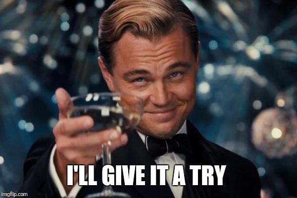 Leonardo Dicaprio Cheers Meme | I'LL GIVE IT A TRY | image tagged in memes,leonardo dicaprio cheers | made w/ Imgflip meme maker