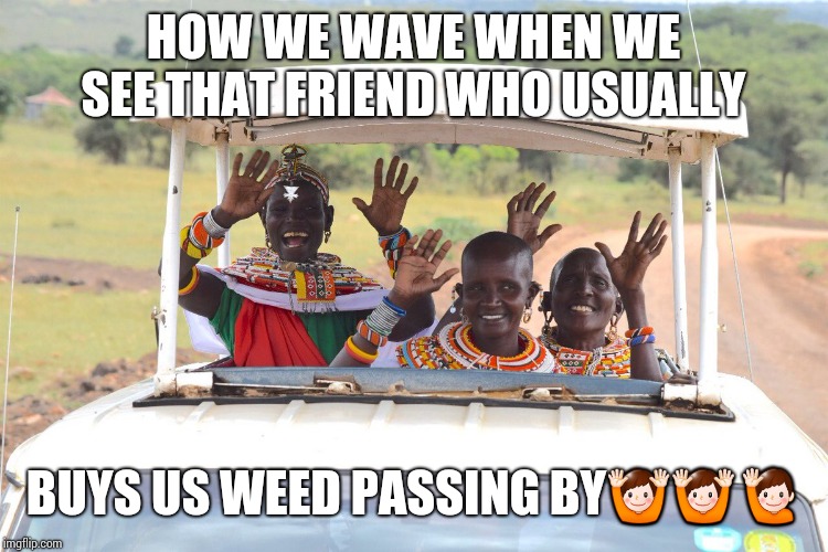 HOW WE WAVE WHEN WE SEE THAT FRIEND WHO USUALLY; BUYS US WEED PASSING BY🙌🙌🙋 | image tagged in weed meme | made w/ Imgflip meme maker