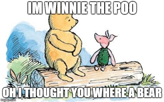 winnie the pooh and piglet | IM WINNIE THE POO; OH I THOUGHT YOU WHERE A BEAR | image tagged in winnie the pooh and piglet | made w/ Imgflip meme maker
