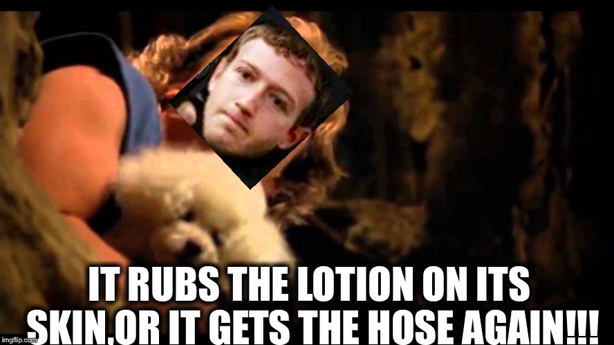 Silence of the lambs | IT RUBS THE LOTION ON ITS SKIN,OR IT GETS THE HOSE AGAIN!!! | image tagged in mark zuckerberg | made w/ Imgflip meme maker