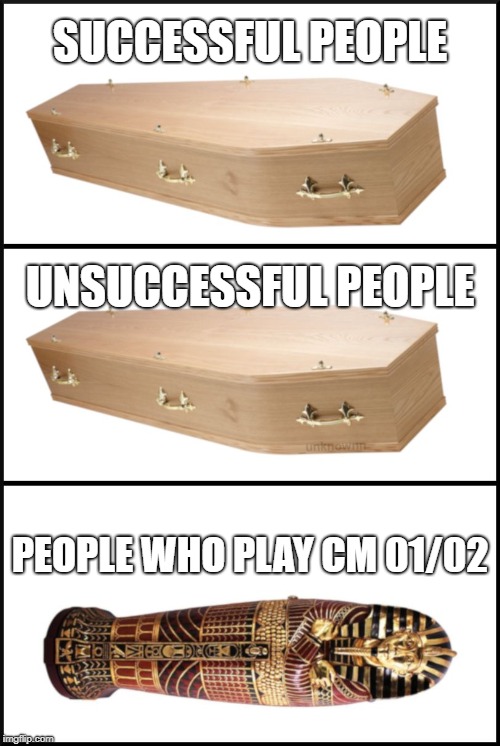coffin | SUCCESSFUL PEOPLE; UNSUCCESSFUL PEOPLE; PEOPLE WHO PLAY CM 01/02 | image tagged in coffin | made w/ Imgflip meme maker