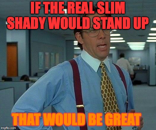 That Would Be Great Meme | IF THE REAL SLIM SHADY WOULD STAND UP; THAT WOULD BE GREAT | image tagged in memes,that would be great | made w/ Imgflip meme maker
