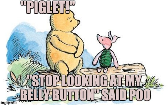 Sometimes Friends | "PIGLET!"; "STOP LOOKING AT MY BELLY BUTTON" SAID POO | image tagged in winnie the pooh and piglet | made w/ Imgflip meme maker