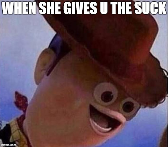 Derp Woody | WHEN SHE GIVES U THE SUCK | image tagged in derp woody | made w/ Imgflip meme maker