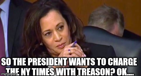 SO THE PRESIDENT WANTS TO CHARGE THE NY TIMES WITH TREASON? OK.... | image tagged in trump,kamala harris | made w/ Imgflip meme maker