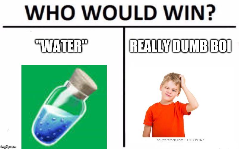 Who Would Win? Meme | "WATER"; REALLY DUMB BOI | image tagged in memes,who would win | made w/ Imgflip meme maker