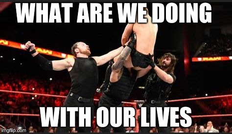WWE Powerbomb | WHAT ARE WE DOING; WITH OUR LIVES | image tagged in wwe powerbomb | made w/ Imgflip meme maker