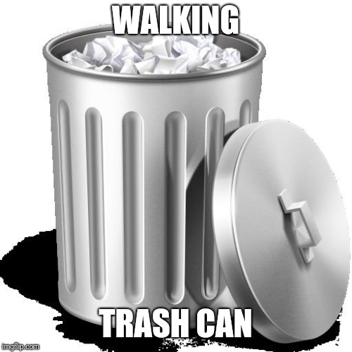 Trash can full | WALKING; TRASH CAN | image tagged in trash can full | made w/ Imgflip meme maker
