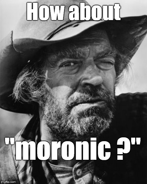 jack elam | How about "moronic ?" | image tagged in jack elam | made w/ Imgflip meme maker