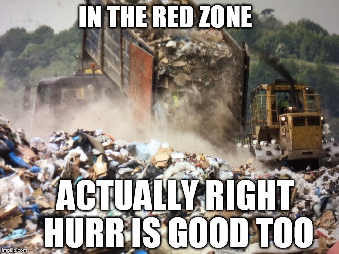 Garbage dump | IN THE RED ZONE ACTUALLY RIGHT HURR IS GOOD TOO | image tagged in garbage dump | made w/ Imgflip meme maker