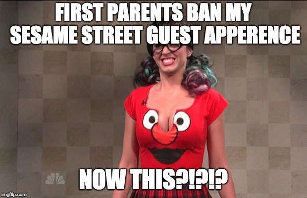 katy perry sesame street | FIRST PARENTS BAN MY SESAME STREET GUEST APPERENCE; NOW THIS?!?!? | image tagged in katy perry sesame street | made w/ Imgflip meme maker