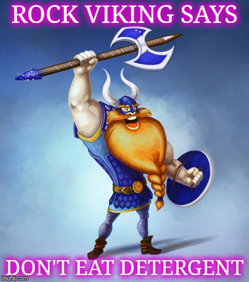 Viking Rocker | ROCK VIKING SAYS DON'T EAT DETERGENT | image tagged in viking rocker | made w/ Imgflip meme maker