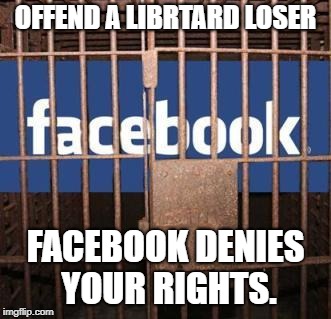 Facebook jail | OFFEND A LIBRTARD LOSER; FACEBOOK DENIES YOUR RIGHTS. | image tagged in facebook jail | made w/ Imgflip meme maker