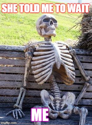 Waiting Skeleton Meme | SHE TOLD ME TO WAIT; ME | image tagged in memes,waiting skeleton | made w/ Imgflip meme maker