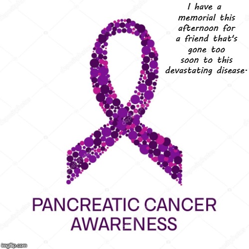 Cancer sucks! |  I have a memorial this afternoon for a friend that's gone too soon to this devastating disease. | image tagged in bad things happen to good people,pancreatic cancer,awareness,purple ribbon,sad,grief | made w/ Imgflip meme maker